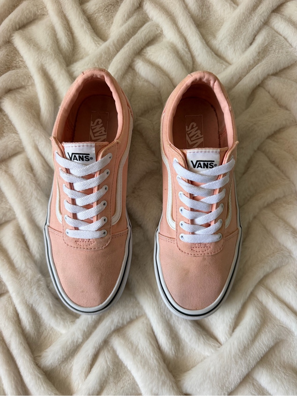 Vans Women’s Peach Canvas Old Skool Sneakers with White Stripe
